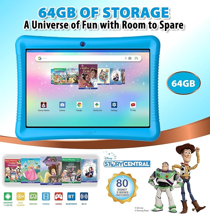 Contixo K102 10" Android Tablet and KW1 Kids Smartwatch - 32GB, Includes 80+ Disney Storybooks, Educational Watch with Games, Camera, Music Player, Alarm, Customizable Wallpaper, Blue