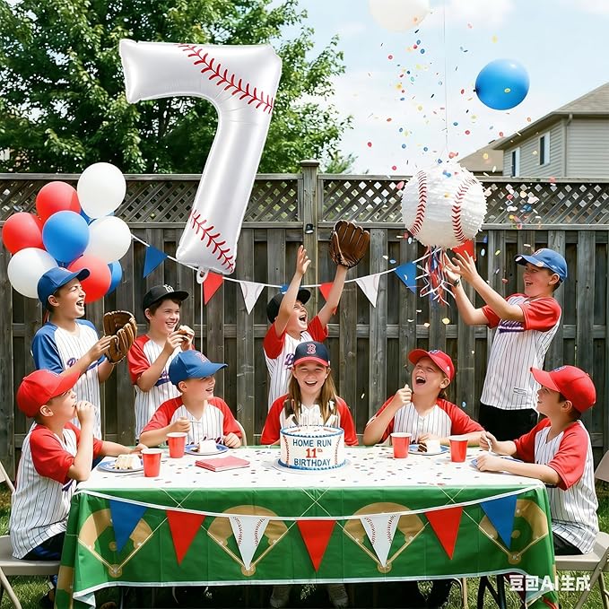 Jenaai Baseball Number 7 Balloons 40 Inch Baseball Theme Birthday Party Decorations Large Foil Balloons for Birthday Baby Shower Party Backdrop Celebration Supplies