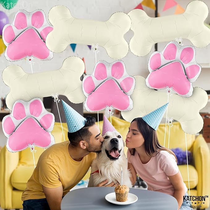 KatchOn, Pink Dog Bone Balloon - 32 Feet, 29 Inch, Pack of 8 | Dog Balloons for Birthday Party Decorations | Paw Print Balloons | Paw Party Balloon, Lets Pawty Birthday Decorations
