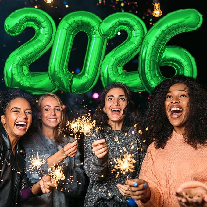 KALOR 42 Inch 2026 Green Foil Mylar Number Balloons, 2026 New Years Decorations for 2026 Happy New Year Eve and Graduations Party Supplies