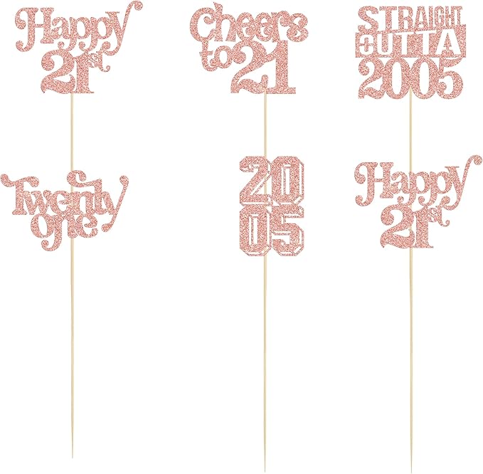 Gyufise 15Pcs Happy 21st Birthday Centerpiece Sticks Twenty One Straight Outta 2005 Table Flower Centerpieces Sticks for Cheers to 21st Birthday Party Supplies Rose Gold