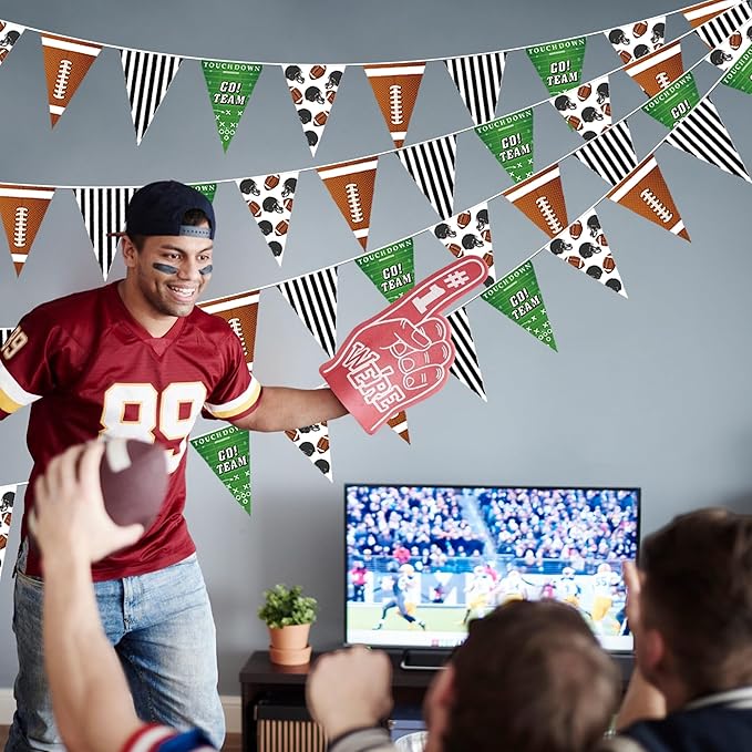 Football Party Decorations 4 Pcs Football Banner Pennant Footballs Garland Triangle Flags Sports Party Decorations for Party Supplies Hanging Decoration