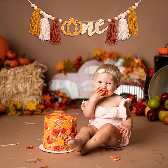 Gostman Pumpkin Tassel High Chair Banner - 1st Birthday Decorations, Fall Highchair Decor for First Birthday
