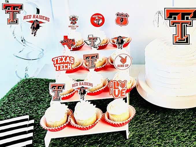 Texas Tech Cupcake Topper Party Supplies for Football, Birthday, Graduation Party Decorations (24 Pieces) (Texas Tech Red Raiders)