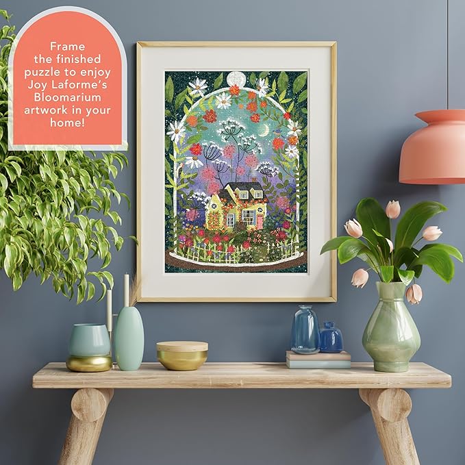 Galison Bloomarium – 1000 Piece Joy Laforme Jigsaw Puzzle Featuring Beautiful Artwork of A Cozy Cottage Encased in A Blooming Terrarium