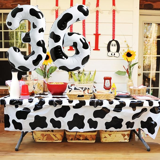 Cow Print Number Balloons for Kids, 40 Inch Foil Helium 0-9 Set Balloons, Self Inflating Big Number 0 Balloon for Boys Girls Birthday Farm Animal Theme Cowboy Cowgirl Theme Party Decoration Supplies