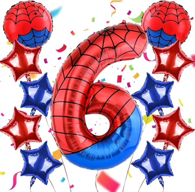 40 Inch Spider Theme Number Balloon, Number Block Foil Number 6 Balloons Large Big Numbers Helium Balloon for Girls Boys 6th Birthday Theme Party Decorations (Number 6)