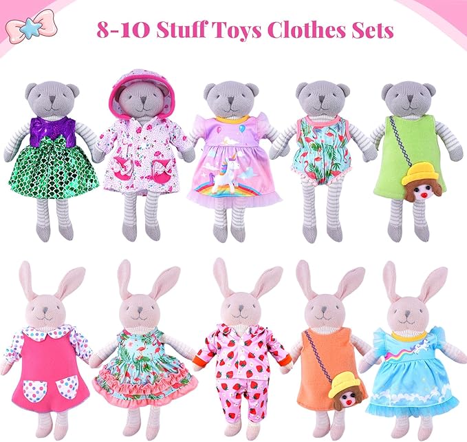 BABESIDE 10 Sets Alive Baby Doll Clothes & Accessories for 8/10/11 Inch Baby Dolls, Includes Cute Jumpsuit & Skirts, 3+ Year Old Girls Gifts, Pretend Play