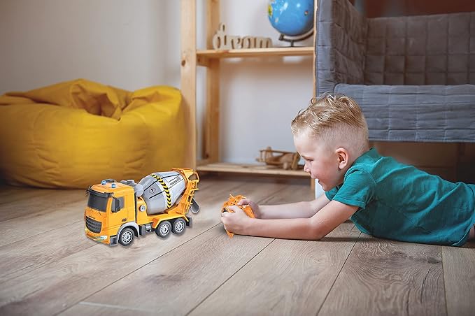 LEXiBOOK, Crosslander® pro RC Concrete Mixer, Remote Controlled Truck Mixer, Light Effects, 360° Rotating Tank, Rechargeable, RCP15