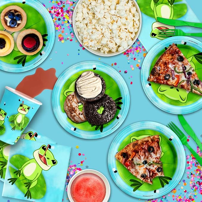 Frog Birthday Party Supplies Set Plates Napkins Cups Tableware Kit for 16