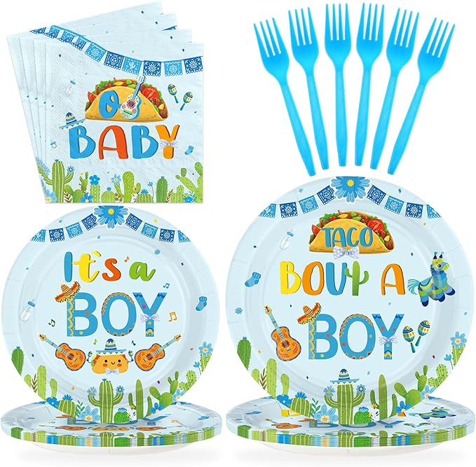 96Pcs Mexican Baby Shower Decorations Taco Bout A Boy Plates and Napkins Mexico Fiesta 1st Birthday Decoration Favor for Boys Mexican Taco Cinco de Mayo Gender Reveal Party Supplies Serves 24