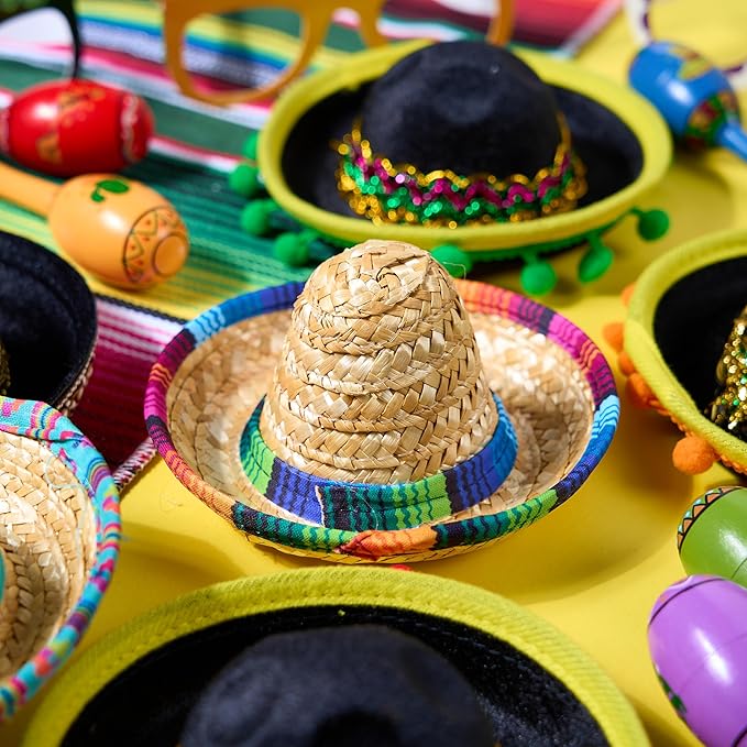 JOYIN 6 PCS Cinco De Mayo Fiesta Fabric and Straw Sombrero Headbands Party Costume for Fun Fiesta Hat Party Supplies, Luau Event Photo Props, Mexican Theme Decorations and Party Favors