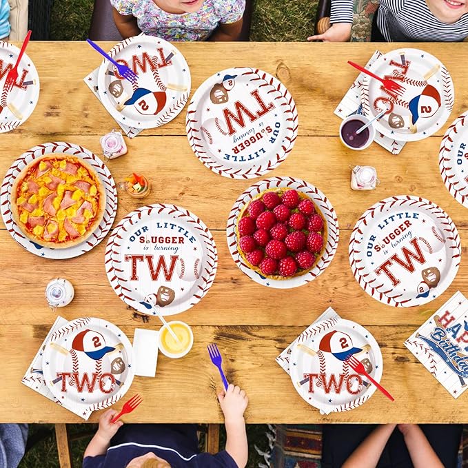 96 Pcs Baseball Birthday Decorations Disposable 2nd Birthday Party Paper Plates and Napkins Baseball Sports Themed Party decorations Tableware Set for Boys Girls Kids Supplies, Serves 24