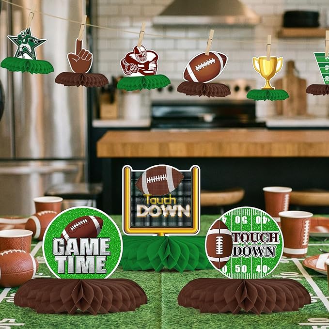 Horaldaily 10PCS Football Party Table Decoration Centerpieces, Football Game Day Honeycomb Centerpieces Table Toppers for Home Classroom School Boys Girls Baby Shower Birthday Supplies