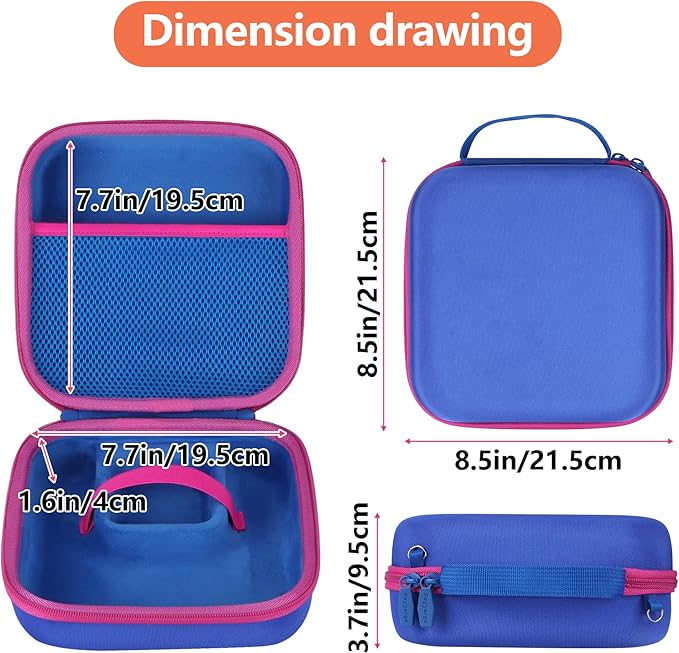 Storage Case Compatible with YOTO Mini + Headphones Kids Audio Player Travel Device Stories Music Podcast Radio Speaker (Blue + Rose red Zipper)