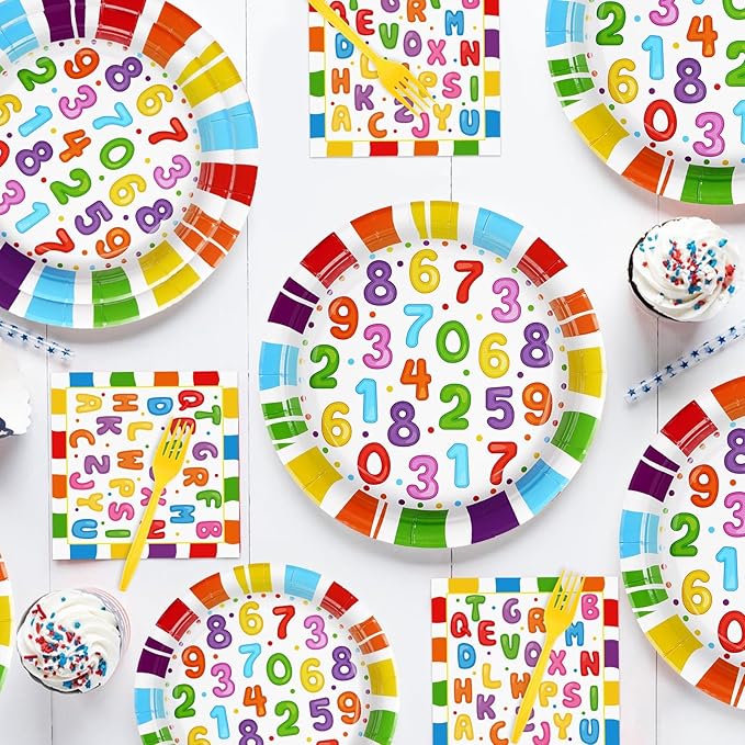 96Pcs Alphabet Party Decorations Educational ABC Back to School Plates and Napkins Sets First Day of School Kindergarten Decorations for Baby Shower Early Learning Classroom Party Supplies Serve 24