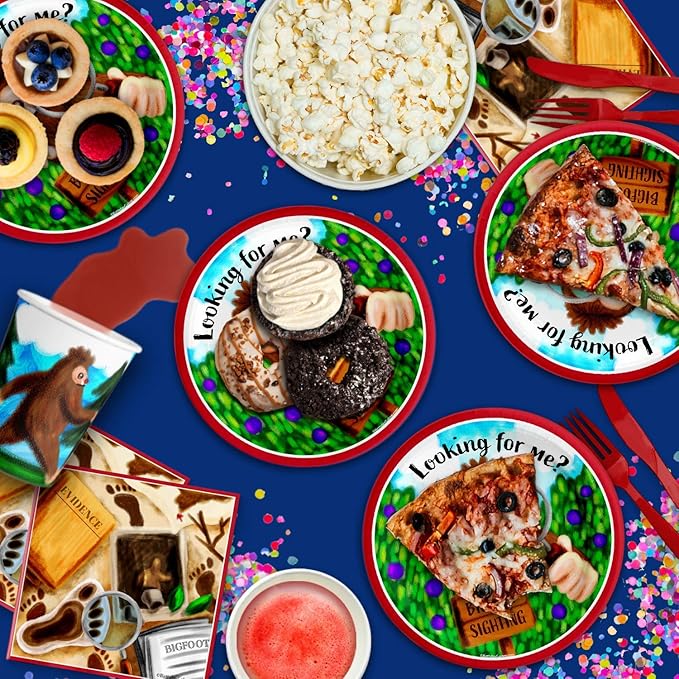Birthday Galore Bigfoot Themed Party Supplies for Kids and Adults - Fun Celebration Set with Plates, Napkins, Cups, Tableware, Quick Setup, Colorful Decorations for Every Birthday Events - Kit for 16
