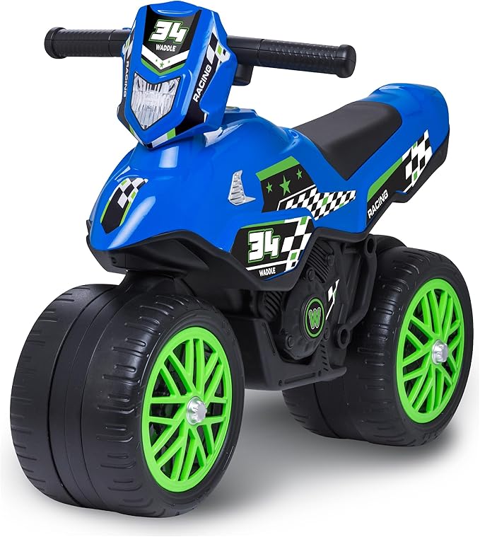 Waddle Kids Motorcycle Balance Bike - Toddler Ride on Toys w/Sounds, Wide Wheel Base, Rubber Coated Wheels, Foot to Floor Toddler Car Up to 44 Lbs, Motorbike for Kids Ages 18 Months to 3 Yrs, Blue