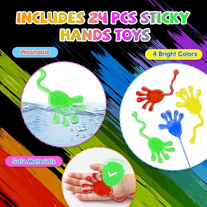 24*3 Pack Scratch Art Notebook+Sticky Hands+Stickers,Party Favors for Kids 4-8-12,Return Gifts for Birthday Party,Easter Basket Stuffers,Classroom Prizes Bulk Gifts for Students