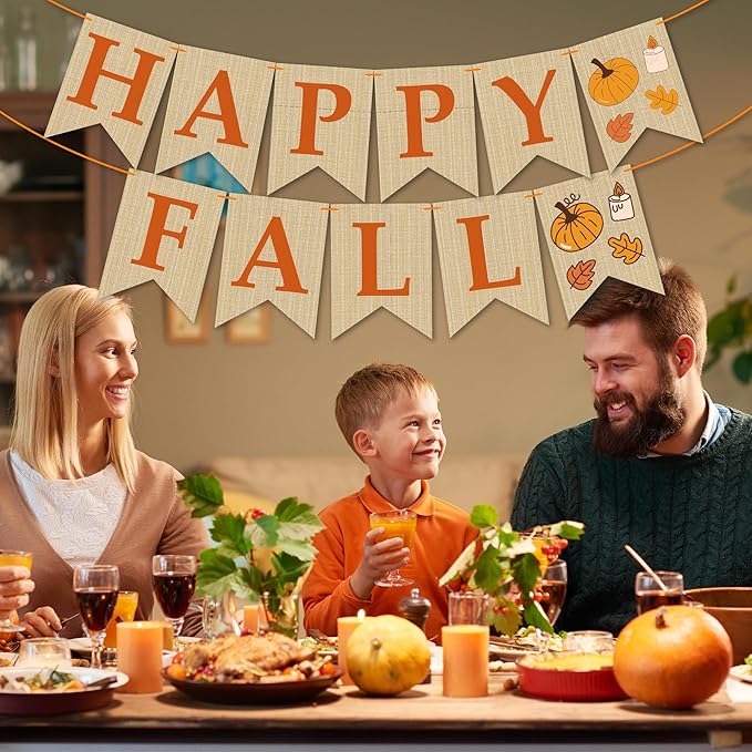 OHOME Fall Decorations for Home - Happy Autumn Pumpkin Banner for Indoor Outdoor | Maple Leaves Garland Backdrop for Outside - Hanging Party Favors Supplies for Birthday | Fall Decor