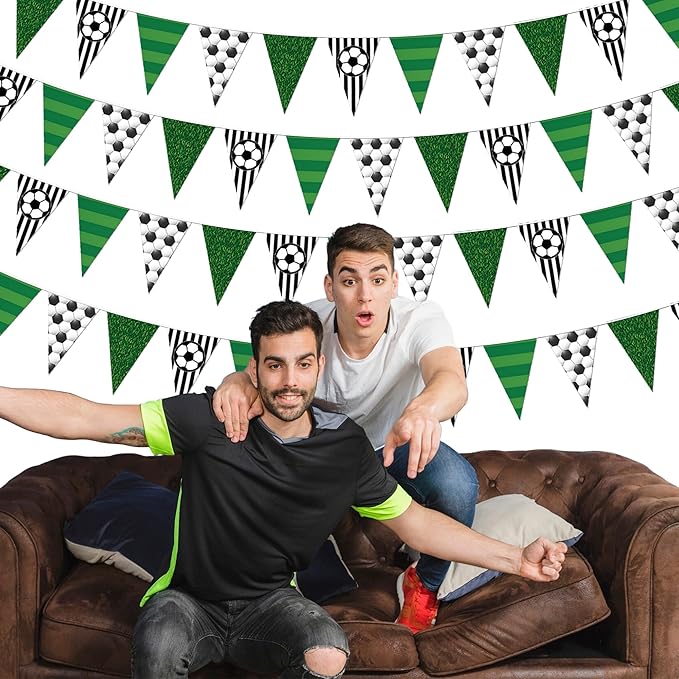 Soccer Party Decorations 4 Pcs Soccer Banner Pennant Soccers Garland Triangle Flags Sports Party Decorations for Party Supplies Hanging Decoration