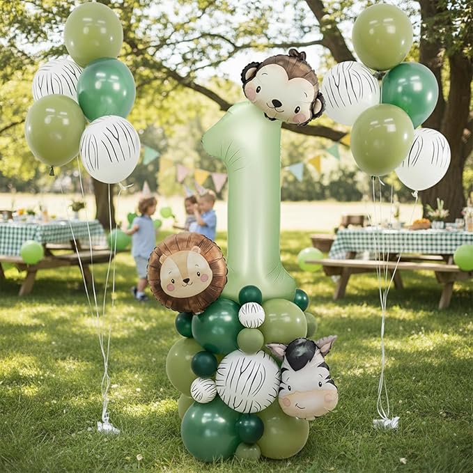 Jungle Safari Birthday Balloons,Olive Green Animal Balloons Zoo Theme Decoration for Safari Birthday Wedding Shower Party Decorations (Number 2)