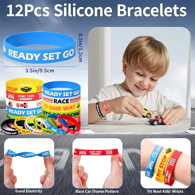 Winrayk 12 Sets Race Car Party Favors Birthday Supplies Racing Drawstring Bags Luminous Tattoo Stickers Boys Kids Racing Gifts Toys Goodie Bag Stuffers Filler Race Car Themed Birthday Party Supplies
