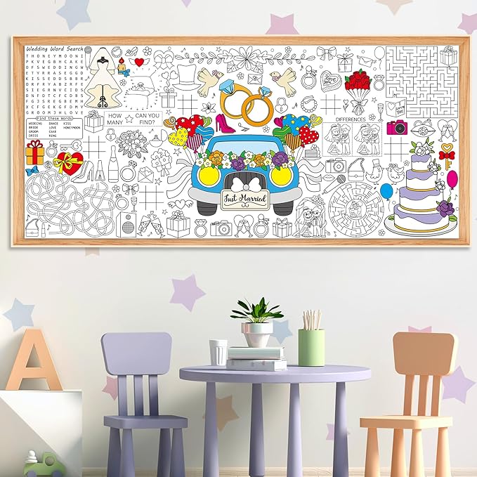Wedding Giant Coloring Poster for Kids Large Coloring Tablecloth Big Paper Sheets Page Wedding Theme Table Cloth DIY Activity Game Art Crafts Mat Wall Home Classroom Party Decoration Supplies