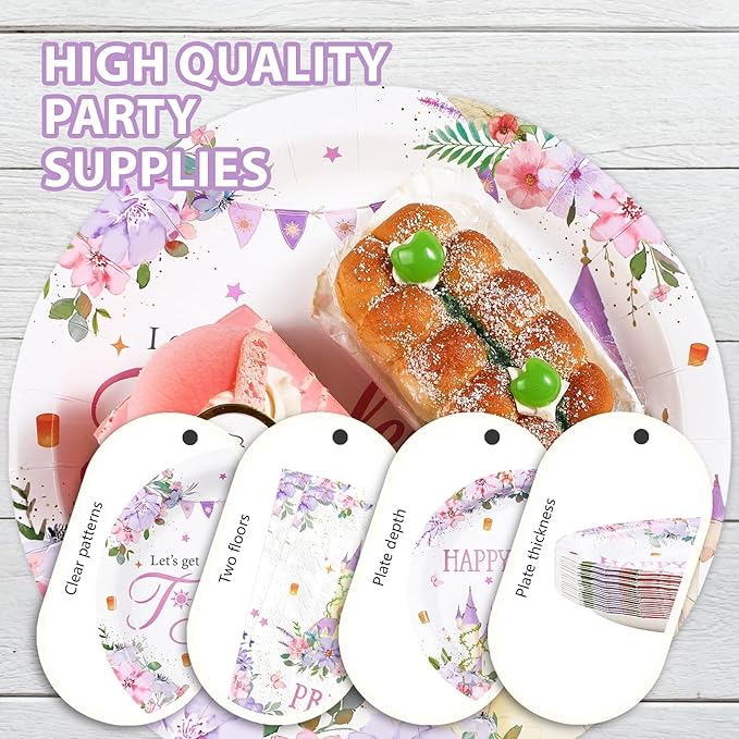 96Pcs Princess Birthday Party Supplies Purple Tower Castle Party Plates and Napkins Disposable Purple Princess Themed Tableware Set for Birthday Baby Shower Wedding Decorations, Serves 24