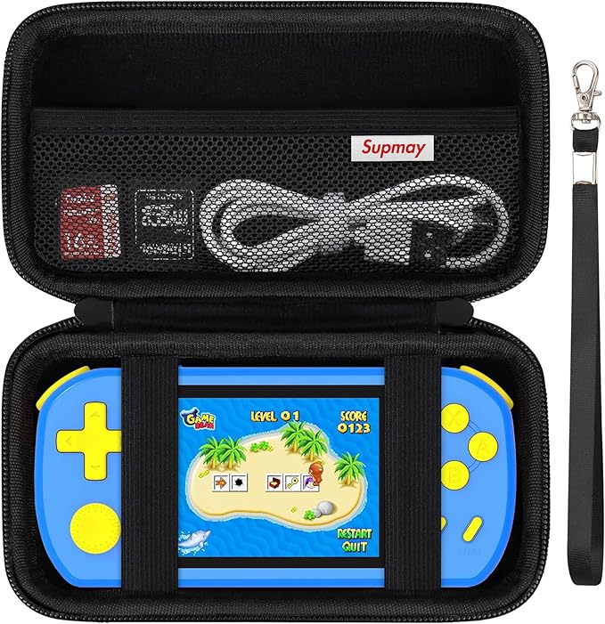 Supmay Carrying Case Compatible with CCTU / TEBIYOU Kids Handheld Games Preloaded 218 Retro Video Games, Portable Gaming Electronic Toys Storage Holder Travel Bag with Mesh Pocket for USB Cable, Black