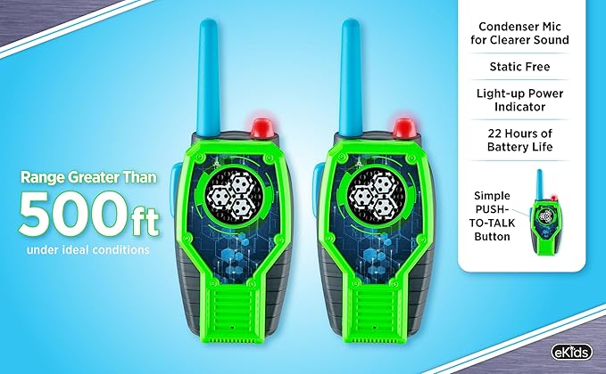 eKids Walkie Talkies for Kids, Static Free Extended Range Two Way Radios for Indoor and Outdoor Games (Pink