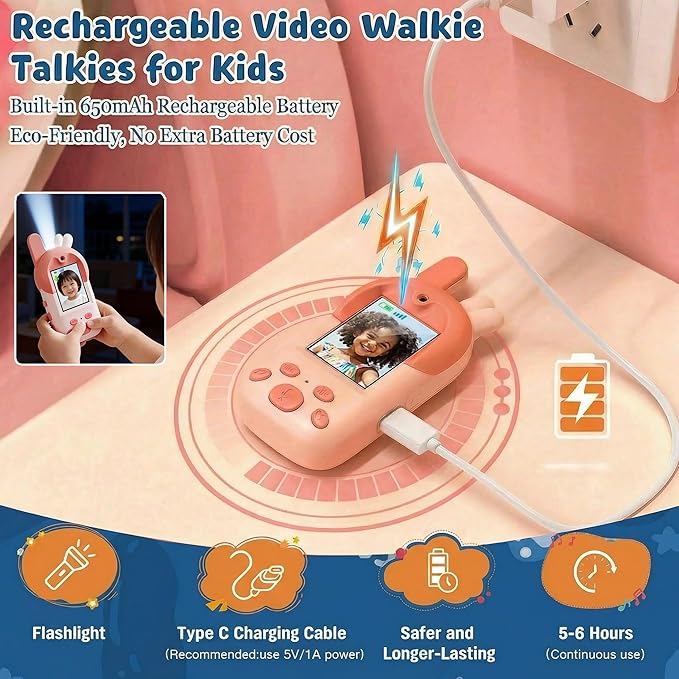 Upgraded Video Walkie Talkies for Kids with Micro Chat, Kids Walkie Talkies 2 Pack with Interactive Video & Voice, Rechargeable Outdoor Camping Gift for Boys & Girls Ages 3–10, Long Range