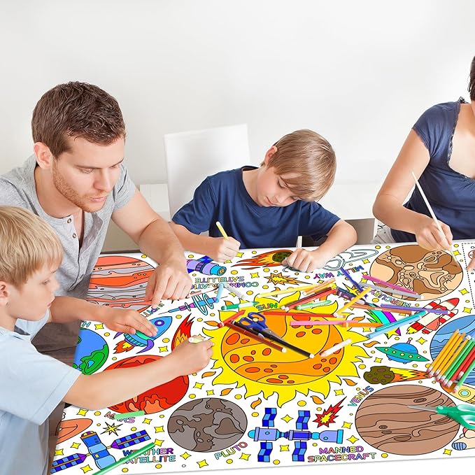 Gatherfun Giant Coloring Poster for Classroom Wall - Versatile 31.5 x 72 Inches Outer Space Activity Poster/Table Cover,School Parties, Outer Space Birthday Party and Special Events Decoration