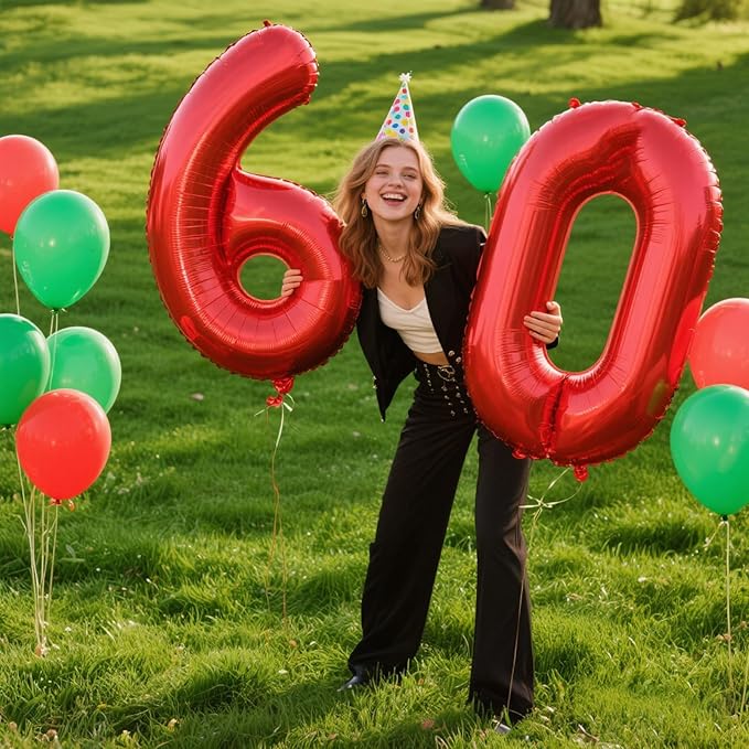 40 Inch Red Number 60 Digital Balloon,Jumbo Mylar Foil Helium Balloon for 60 Balloons for Birthday Party,Wedding Anniversary Party Decorations