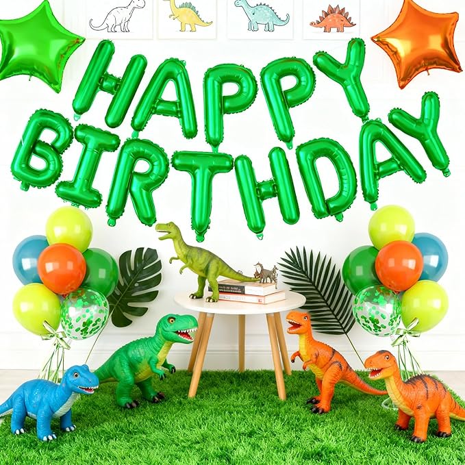 29PC Green Orange Happy Birthday Balloons Banner, 16Inch 3D Aluminum Letter Banner Sign, Green Orange Balloon 18 Inch Star Foil Balloon for Women, Men Party Supply