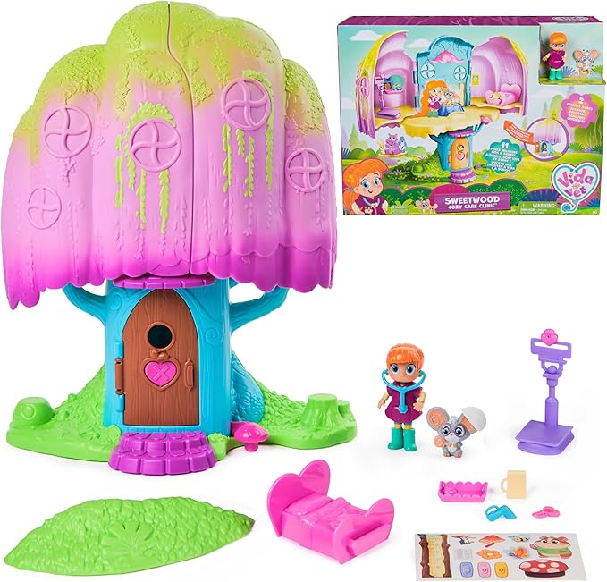 Vida The Vet, Vet Clinic, Treehouse Playset with Action Figures, Dollhouse Furniture & Accessories, Kids Toys for Girls & Boys Ages 3 and up