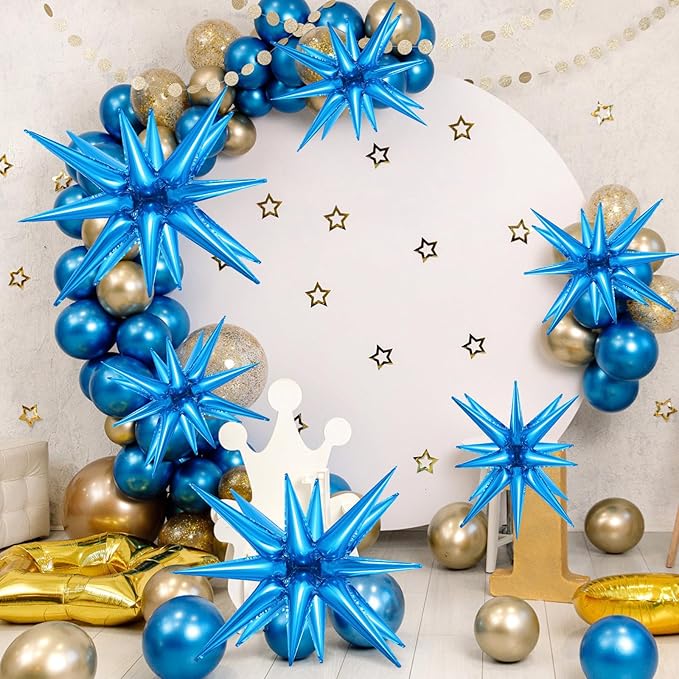 10 Pcs Blue Star Balloons Explosion Starburst Balloons Foil Cone Balloon Magic for Birthday Wedding Anniversary Party Backdrops Decorations Supplies, 6 Pcs 22Inches and 4 Pcs 27Inches