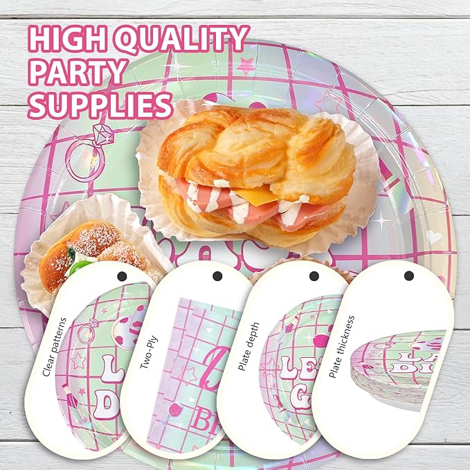 96Pcs Last Disco Bachelorette Party Decorations Disco Ball Bachelorette Plates and Napkins Set Lets Go Girls Bride to Be Decoration for Disco Bridal Shower Wedding Engagement Party Supplies Serves 24