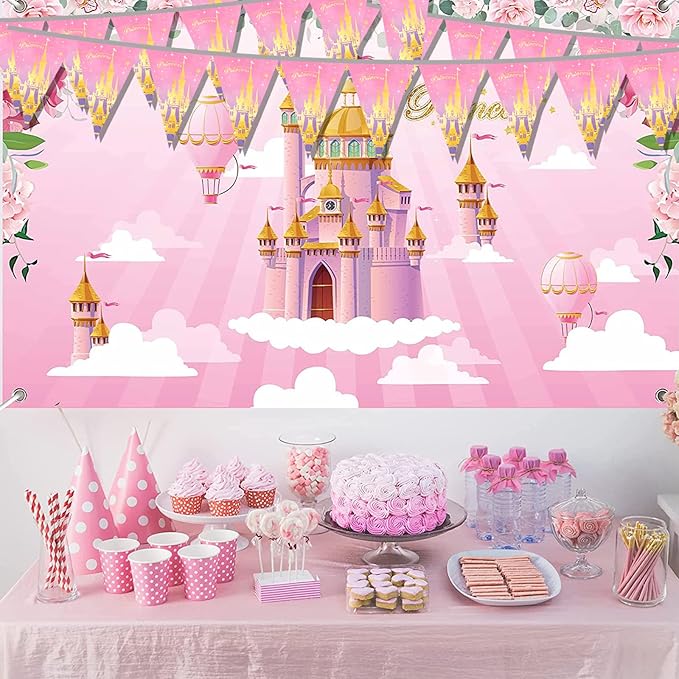 49ft Princess Birthday Decorations Flag Banner Theme Triangle Flags Banner for Birthday Party Decorations
