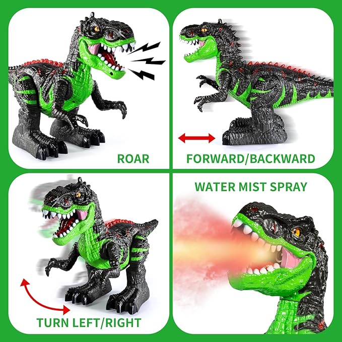 Remote Control Dinosaur Toy for Boys Kids 3-5 5-7 Years, RC Walking T-Rex Dino Robot Toy with Water Mist Spray, Lights and Sounds, Rechargeable Battery, 3 4 5 6 7 8 Years Old Boy Girl Birthday Gift