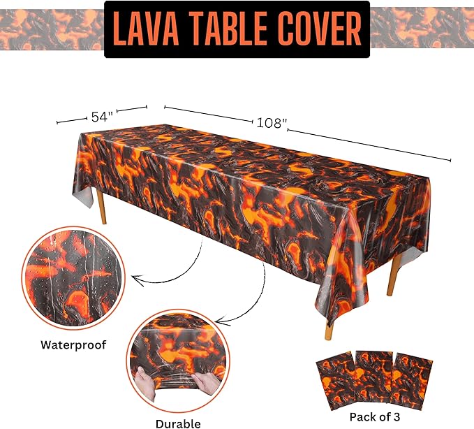Blue Orchards Lava Table Covers (Pack of 3) - 54"x108" XL - Party Supplies, Volcano Birthday, Floor Game, Theme Party, Table Cloth, Hot Game, Dinosaur, Lava Backdrop