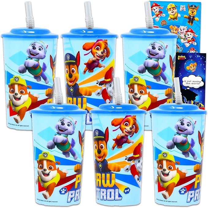 Paw Patrol Sippy Cup Party Favors Set - Bundle with 6 Tumblers with Straws Plus Stickers, More | Paw Patrol Cups for Toddlers, Kids