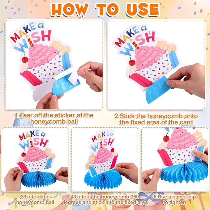 12 Pieces Birthday Table Decorations Colorful Happy Birthday Table Centerpieces Party Honeycomb Centerpieces Table Toppers for Kids Party Supplies