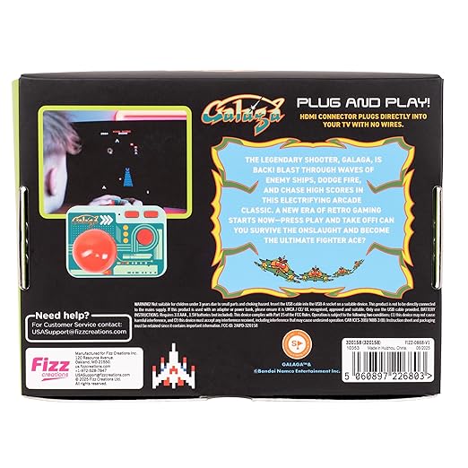 Galaga Plug & Play Arcade Console with TV Stick & Wireless Joystick – Classic Galaga Game On Your TV, Nostalgic Retro Gaming, Easy Setup, Ideal Gift for Gamers & Collectors.