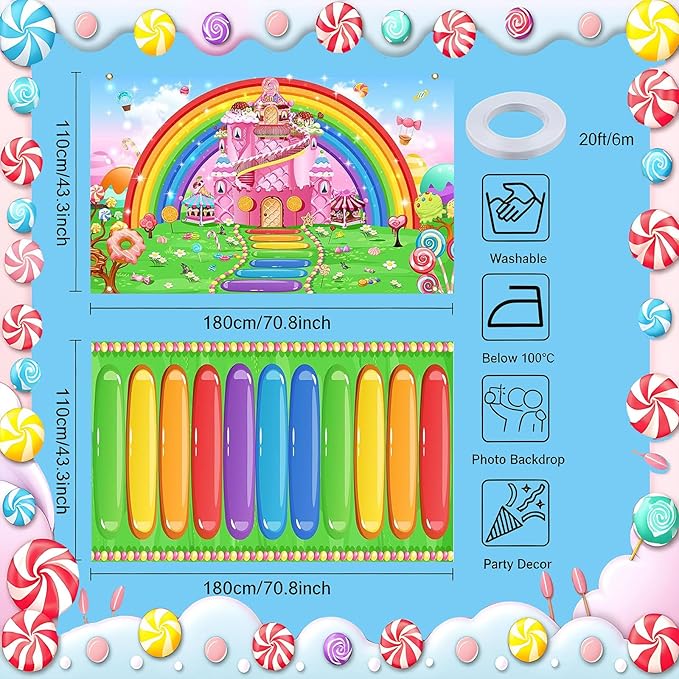 Mocsicka Candyland Party Banner Decorations 2 Pack - Candyland Castle Birthday Backdrop for Girls Birthday Lollipop Sweet Donut Theme Party Supplies (2 Pack, 70.8x43.3 inch)