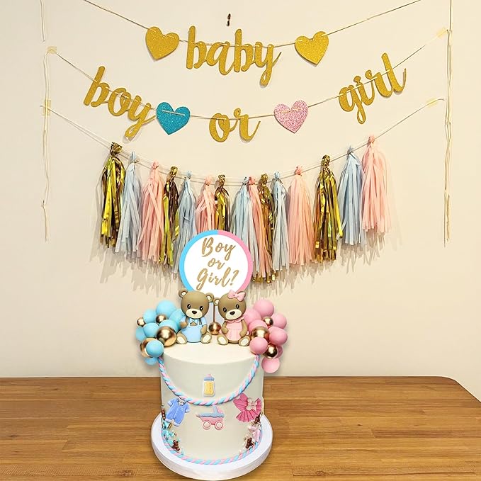Bear Cake Toppers Gender Reveal Balls Cake Decorations for Boy Girl Gender Reveal Baby Shower Party Supplies