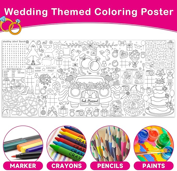 Wedding Giant Coloring Poster for Kids Large Coloring Tablecloth Big Paper Sheets Page Wedding Theme Table Cloth DIY Activity Game Art Crafts Mat Wall Home Classroom Party Decoration Supplies