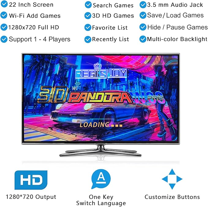 RegiisJoy 36800 in 1 Metal Box Arcade Game Console, 22-inch HD Screen Portable 3D WiFi Pandoras Box W88 pro Retro Folding Gaming Console, Search/Hide/Save/Load/Pause/Add Game