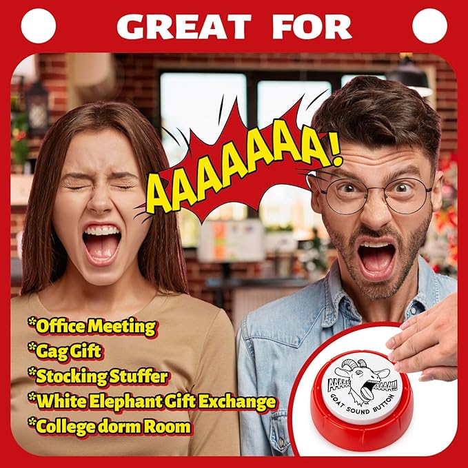 FunisFun Goat Desk Toy with Goat Squeak, Funny Button with Sheep Sound for White Elephant Gag Gifts Men Women Office Gifts for Dad from Daughter Son, Novelty Toys for Playing Jokes