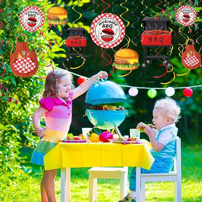 Ireer 54 Pcs Summer Picnic Party Hanging Decor Picnic Birthday Hanging Swirl BBQ Decoration Swirls for Barbecue Decor for Summer BBQ Birthday Carnival Party Supplies Decoration(Basic)